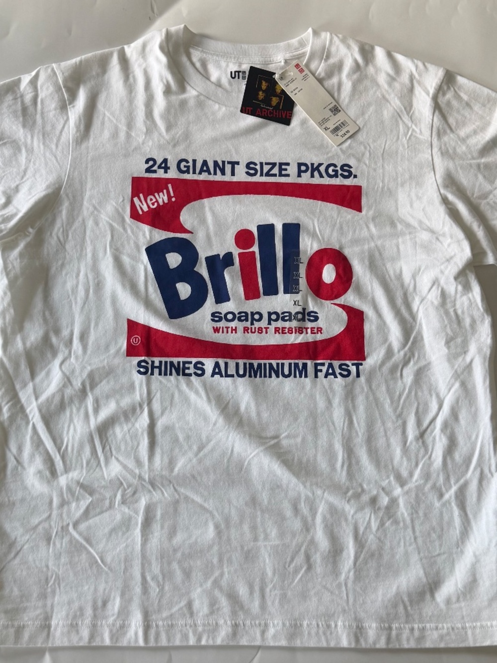 UniQlo Women's White "Brillo" Short Sleeve Graphic Tee Size XL NWT 100% Cotton